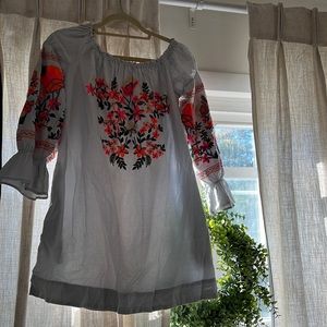 Free people dress, size small , pale blue with embroidery 🤍